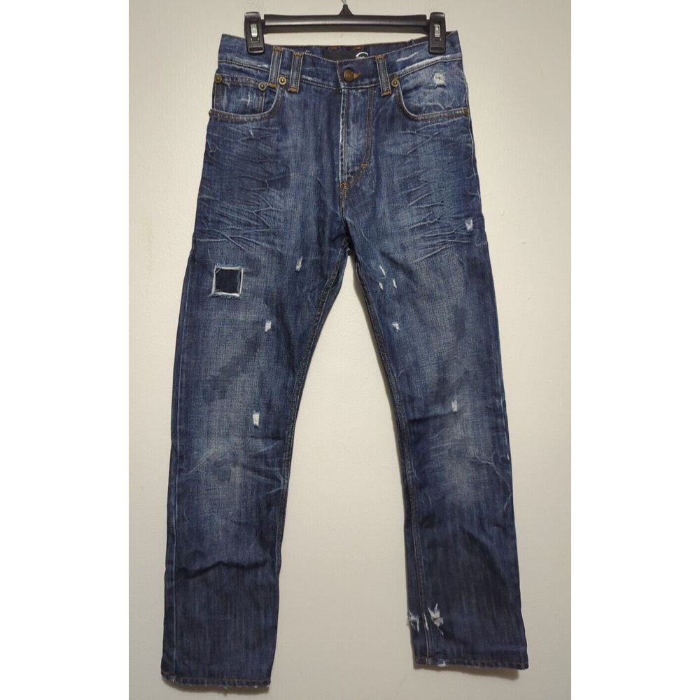 Just Cavalli Mens Distressed Straight Leg Jeans Made in Italy Dark Wash 28 42